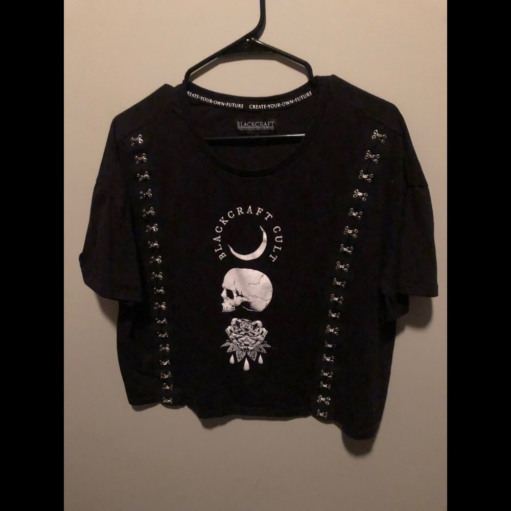 Black Craft Cult clasped skull and rose crop top